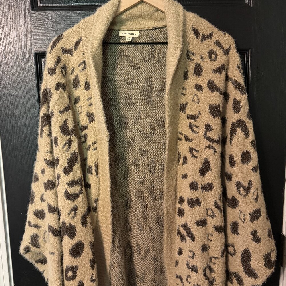 Womens Leopard Print Oversized Cape Cardigan Sweater Small Medium
